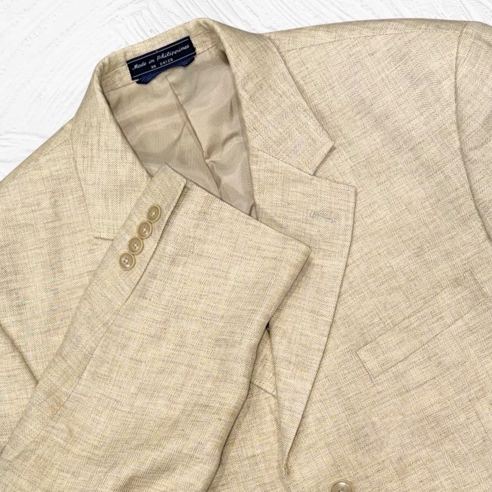 Haspel 100% Linen 3 Button‎ Blazer Tan Herringbone  42L Unstructured Classic